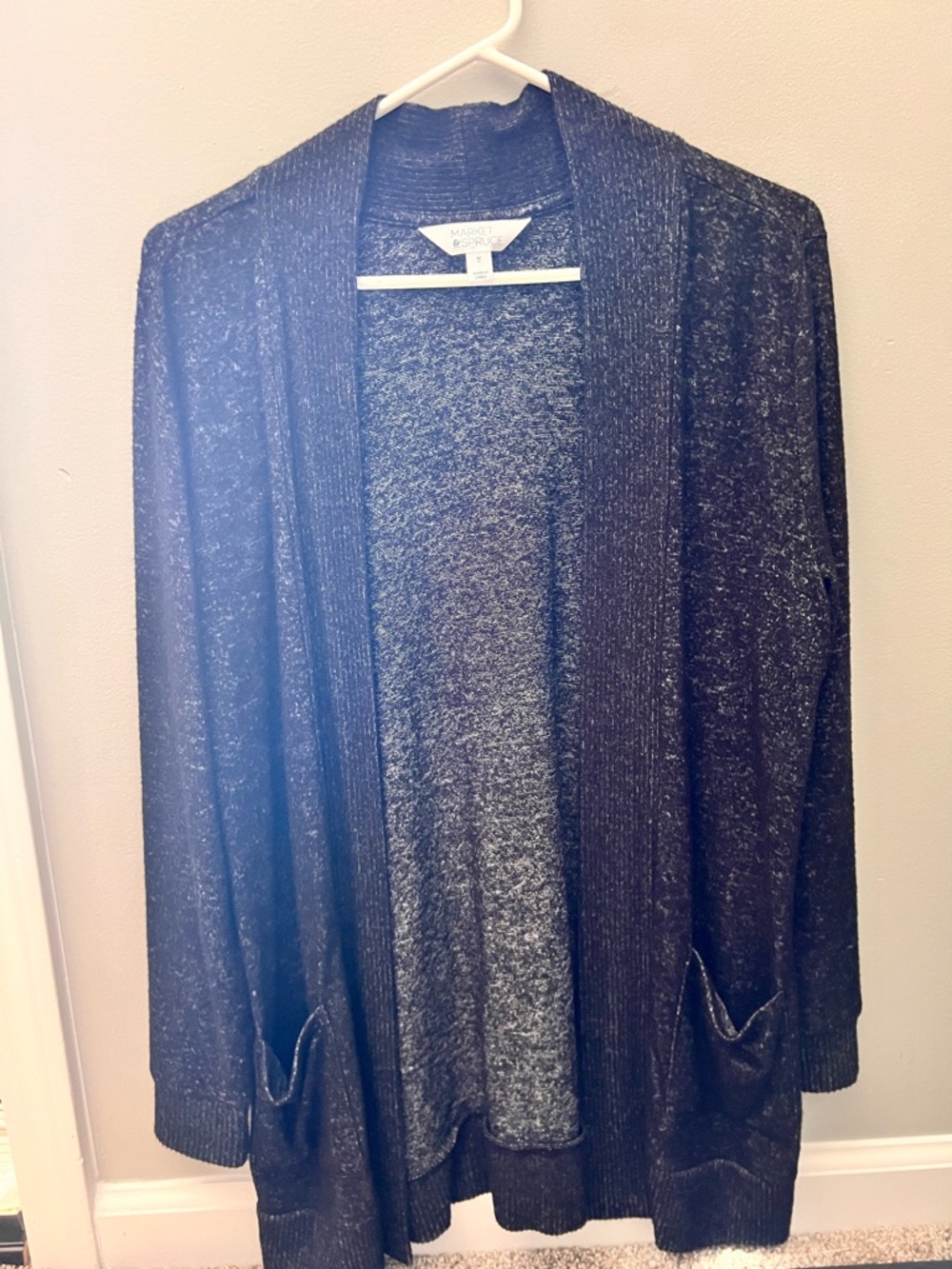 Market & Spruce Black Marled Open-Front Cardigan